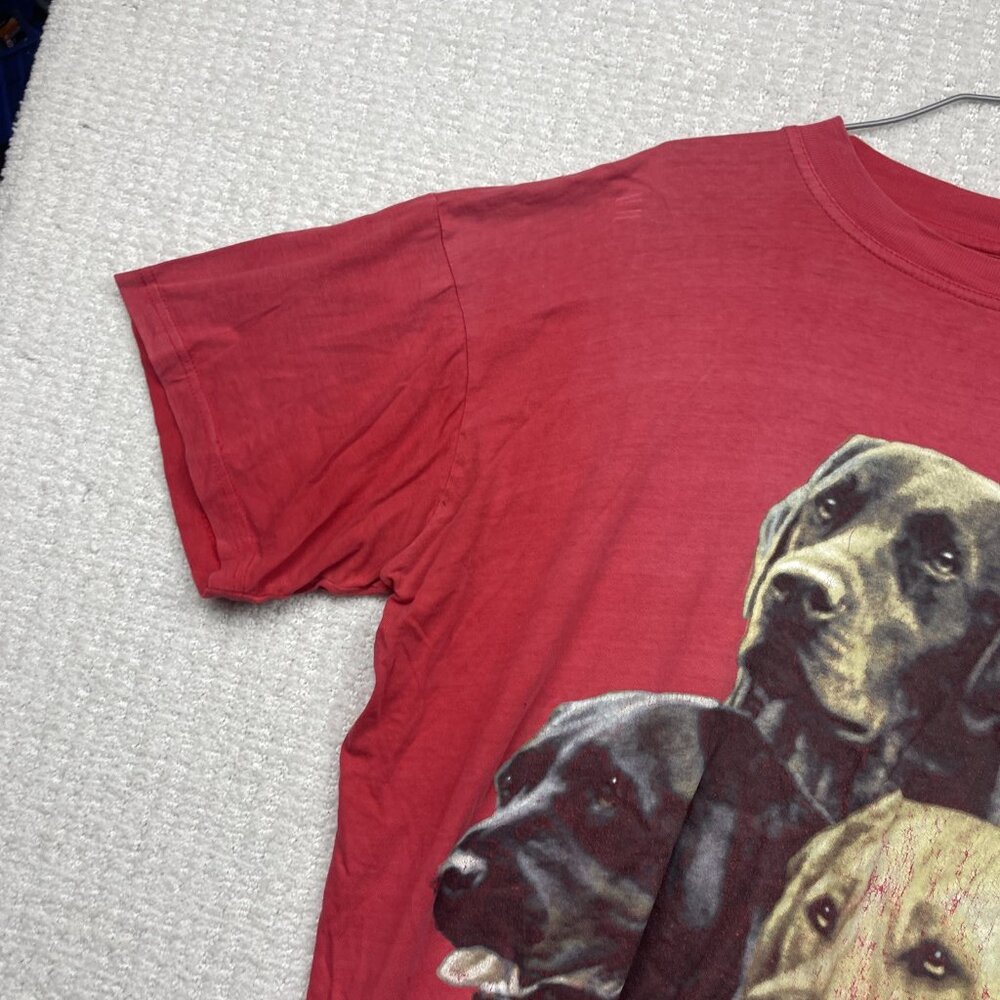 Vintage 90s Labrador Retriever Distressed Graphic Tee Dog Animal Red Men Read - Picture 2 of 16